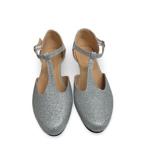 Silver Glitter T-Strap Low Heel Size US 8/EU 40